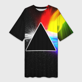 Платье-футболка 3D с принтом PINK FLOYD ,  |  | Тематика изображения на принте: music | pink floyd | the dark side of the moon | космос | луна | музыка | пинк флойд | призма | рок | треугольник | триангулярная призма