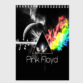 Скетчбук с принтом PINK FLOYD , 100% бумага
 | 48 листов, плотность листов — 100 г/м2, плотность картонной обложки — 250 г/м2. Листы скреплены сверху удобной пружинной спиралью | music | pink floyd | the dark side of the moon | космос | луна | музыка | пинк флойд | призма | рок | треугольник | триангулярная призма