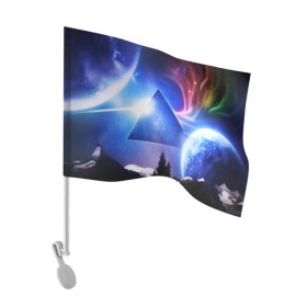 Флаг для автомобиля с принтом PINK FLOYD , 100% полиэстер | Размер: 30*21 см | music | pink floyd | the dark side of the moon | космос | луна | музыка | пинк флойд | призма | рок | треугольник | триангулярная призма