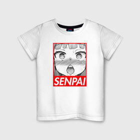 Детская футболка хлопок с принтом SENPAI , 100% хлопок | круглый вырез горловины, полуприлегающий силуэт, длина до линии бедер | ahegao | anime | japan | manga | sempai | senpai | аниме | ахегао | лицо | манга | семпай | сенпай | япония