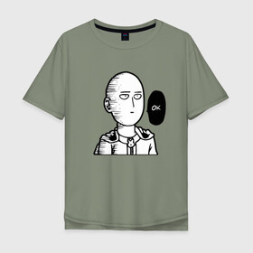 Мужская футболка хлопок Oversize с принтом ONE-PUNCH MAN - OK , 100% хлопок | свободный крой, круглый ворот, “спинка” длиннее передней части | one punch man | onepunchman | oppai | saitama | ван панч мен | ванпанчмен | макото миядзаки | сайтама | человек один удар