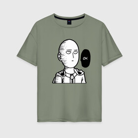 Женская футболка хлопок Oversize с принтом ONE-PUNCH MAN - OK , 100% хлопок | свободный крой, круглый ворот, спущенный рукав, длина до линии бедер
 | one punch man | onepunchman | oppai | saitama | ван панч мен | ванпанчмен | макото миядзаки | сайтама | человек один удар