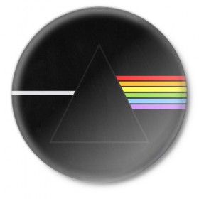 Значок с принтом PINK FLOYD ,  металл | круглая форма, металлическая застежка в виде булавки | Тематика изображения на принте: music | pink floyd | the dark side of the moon | космос | луна | музыка | пинк флойд | призма | рок | треугольник | триангулярная призма