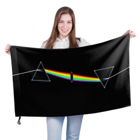 Флаг 3D с принтом PINK FLOYD , 100% полиэстер | плотность ткани — 95 г/м2, размер — 67 х 109 см. Принт наносится с одной стороны | music | pink floyd | the dark side of the moon | космос | луна | музыка | пинк флойд | призма | рок | треугольник | триангулярная призма