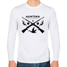 Мужской лонгслив хлопок с принтом Hunting. Natural Born Hunter , 100% хлопок |  | Тематика изображения на принте: hunter | natural born hunter | звезда | оружие | охота | охотник | птица | рога | ружье | селезень | трофей | утка | хобби