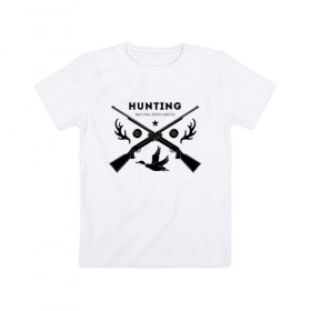 Детская футболка хлопок с принтом Hunting. Natural Born Hunter , 100% хлопок | круглый вырез горловины, полуприлегающий силуэт, длина до линии бедер | hunter | natural born hunter | звезда | оружие | охота | охотник | птица | рога | ружье | селезень | трофей | утка | хобби