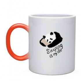 Кружка хамелеон с принтом Спящая Панда , керамика | меняет цвет при нагревании, емкость 330 мл | Тематика изображения на принте: sleeping is my life | панда | сон | спать | спать это моя жизнь