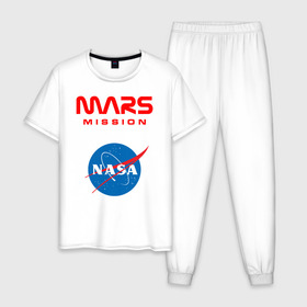 Мужская пижама хлопок с принтом Nasa Mars mission , 100% хлопок | брюки и футболка прямого кроя, без карманов, на брюках мягкая резинка на поясе и по низу штанин
 | Тематика изображения на принте: mars mission | миссия марс | наса | насса