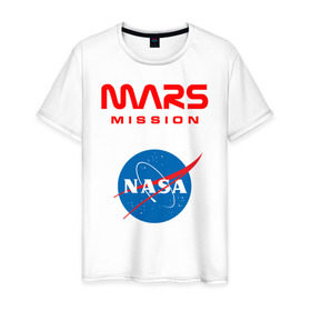 Мужская футболка хлопок с принтом Nasa Mars mission , 100% хлопок | прямой крой, круглый вырез горловины, длина до линии бедер, слегка спущенное плечо. | Тематика изображения на принте: mars mission | миссия марс | наса | насса