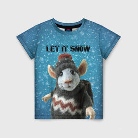 Детская футболка 3D с принтом LET IT SNOW , 100% гипоаллергенный полиэфир | прямой крой, круглый вырез горловины, длина до линии бедер, чуть спущенное плечо, ткань немного тянется | Тематика изображения на принте: let it snow | new year | new year 2020 | год крысы | зима | крыса | крыска | мышонок | мышь | надпись | новый год | новый год 2020 | снег | снежинки
