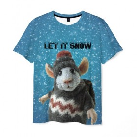 Мужская футболка 3D с принтом LET IT SNOW , 100% полиэфир | прямой крой, круглый вырез горловины, длина до линии бедер | let it snow | new year | new year 2020 | год крысы | зима | крыса | крыска | мышонок | мышь | надпись | новый год | новый год 2020 | снег | снежинки