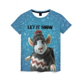 Женская футболка 3D с принтом LET IT SNOW , 100% полиэфир ( синтетическое хлопкоподобное полотно) | прямой крой, круглый вырез горловины, длина до линии бедер | let it snow | new year | new year 2020 | год крысы | зима | крыса | крыска | мышонок | мышь | надпись | новый год | новый год 2020 | снег | снежинки