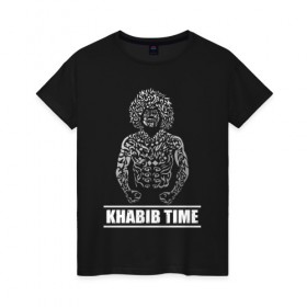 Женская футболка хлопок с принтом Khabib Time , 100% хлопок | прямой крой, круглый вырез горловины, длина до линии бедер, слегка спущенное плечо | 