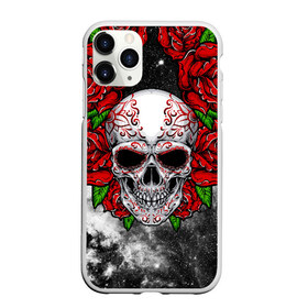 Чехол для iPhone 11 Pro Max матовый с принтом Skull and Roses , Силикон |  | flowers | muertos | roses | skull | space | tribal | звезды | космос | лепестки | муэртос | розы | трайбл | цветы | череп
