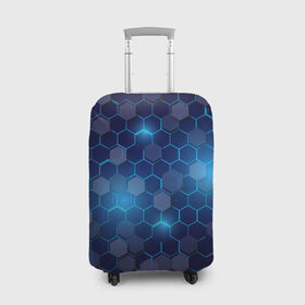Чехол для чемодана 3D с принтом Синие соты в неоне , 86% полиэфир, 14% спандекс | двустороннее нанесение принта, прорези для ручек и колес | неон | неоновые соты | синие соты | соты