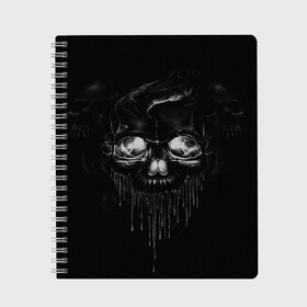 Тетрадь с принтом SKULL BLACK , 100% бумага | 48 листов, плотность листов — 60 г/м2, плотность картонной обложки — 250 г/м2. Листы скреплены сбоку удобной пружинной спиралью. Уголки страниц и обложки скругленные. Цвет линий — светло-серый
 | abstract | abstraction | bones | fantasy | skull | голова | кости | скилет | череп