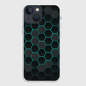 Чехол для iPhone 13 mini с принтом Big Octagon ,  |  | octagon | бирюзовый | неон | неоновые соты | соты