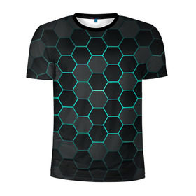 Мужская футболка 3D спортивная с принтом Big Octagon , 100% полиэстер с улучшенными характеристиками | приталенный силуэт, круглая горловина, широкие плечи, сужается к линии бедра | octagon | бирюзовый | неон | неоновые соты | соты