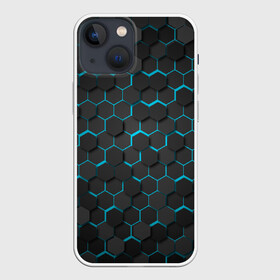 Чехол для iPhone 13 mini с принтом Turquoise Octagon ,  |  | octagon | бирюзовые соты | бирюзовый | неон | неоновые соты | октагон | соты