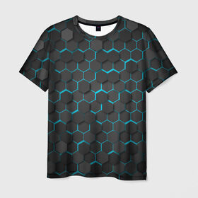Мужская футболка 3D с принтом Turquoise Octagon , 100% полиэфир | прямой крой, круглый вырез горловины, длина до линии бедер | Тематика изображения на принте: octagon | бирюзовые соты | бирюзовый | неон | неоновые соты | октагон | соты