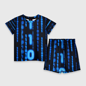 Детский костюм с шортами 3D с принтом Я ПРОГРАММИСТ ,  |  | hugo weaving | pc | the matrix | код | компьютеры | матрица | матрица 4 | программист | программный код | цифры
