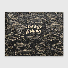 Обложка для студенческого билета с принтом Let s go fishing , натуральная кожа | Размер: 11*8 см; Печать на всей внешней стороне | Тематика изображения на принте: рыба | рыбак | рыбалка | снасти | увлечение | улов | хобби
