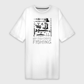 Платье-футболка хлопок с принтом Моя любимая рыбалка ,  |  | cap | coil | fishing | fishing line | float | hook | pike | spinning | spoon | trout | wellingtons | блесна | катушка | крючок | леска | поплавок | рыбалка | сапоги | спиннинг | форель | шляпа | щука