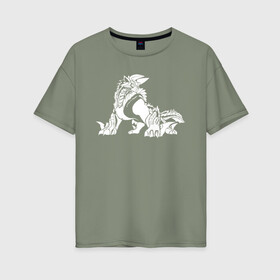 Женская футболка хлопок Oversize с принтом Monster Hunter: World , 100% хлопок | свободный крой, круглый ворот, спущенный рукав, длина до линии бедер
 | dragon | game | hunter | logo | monster | world | дракон | драконы | игра | монстр | монстры | охотник