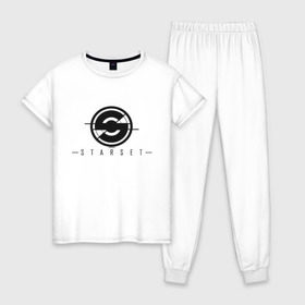 Женская пижама хлопок с принтом Starset Logo Black , 100% хлопок | брюки и футболка прямого кроя, без карманов, на брюках мягкая резинка на поясе и по низу штанин | Тематика изображения на принте: logo | rock | starset | лого | рок | старсет
