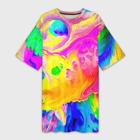 Платье-футболка 3D с принтом КРАСКИ ,  |  | Тематика изображения на принте: abstract | abstraction | color | geometry | paitnt | psy | абстракция | геометрия | краски | неоновые | психоделика