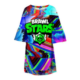Детское платье 3D с принтом BRAWL STARS , 100% полиэстер | прямой силуэт, чуть расширенный к низу. Круглая горловина, на рукавах — воланы | Тематика изображения на принте: android | brawl stars | games | mobile game | stars | игры | мобильные игры
