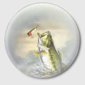 Значок с принтом Рыбалка ,  металл | круглая форма, металлическая застежка в виде булавки | Тематика изображения на принте: рыба | рыбак | рыбалка | снасти | увлечение | улов | хобби