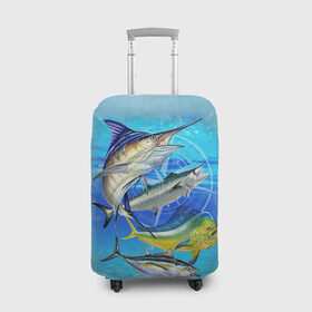 Чехол для чемодана 3D с принтом Marlin and other fish , 86% полиэфир, 14% спандекс | двустороннее нанесение принта, прорези для ручек и колес | рыба | рыбак | рыбалка | снасти | увлечение | улов | хобби