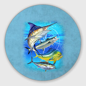 Коврик для мышки круглый с принтом Marlin and other fish , резина и полиэстер | круглая форма, изображение наносится на всю лицевую часть | рыба | рыбак | рыбалка | снасти | увлечение | улов | хобби