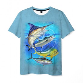 Мужская футболка 3D с принтом Marlin and other fish , 100% полиэфир | прямой крой, круглый вырез горловины, длина до линии бедер | рыба | рыбак | рыбалка | снасти | увлечение | улов | хобби
