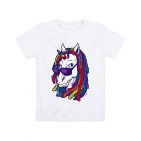 Детская футболка хлопок с принтом RastaUnicorn , 100% хлопок | круглый вырез горловины, полуприлегающий силуэт, длина до линии бедер | color | dreads | glases | unicorn | дреды | единорог | конь | лошадь | очки | рог | уши | цветной