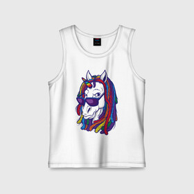 Детская майка хлопок с принтом RastaUnicorn ,  |  | color | dreads | glases | unicorn | дреды | единорог | конь | лошадь | очки | рог | уши | цветной