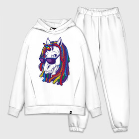 Мужской костюм хлопок OVERSIZE с принтом RastaUnicorn ,  |  | color | dreads | glases | unicorn | дреды | единорог | конь | лошадь | очки | рог | уши | цветной