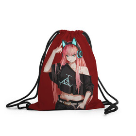 Рюкзак-мешок 3D с принтом ZeroTwo (Darling in the Franx) , 100% полиэстер | плотность ткани — 200 г/м2, размер — 35 х 45 см; лямки — толстые шнурки, застежка на шнуровке, без карманов и подкладки | 002 | 02 | darling in the franxx | zero two | любимый во франксе | милый во франксе | ноль два