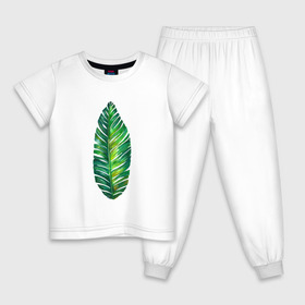 Детская пижама хлопок с принтом Лист , 100% хлопок |  брюки и футболка прямого кроя, без карманов, на брюках мягкая резинка на поясе и по низу штанин
 | лист | лист пальмы | минимализм | тропики