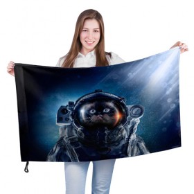 Флаг 3D с принтом Кот космонавт , 100% полиэстер | плотность ткани — 95 г/м2, размер — 67 х 109 см. Принт наносится с одной стороны | nasa | вселенная | звезды | космонавт | космос | кот | котик | котяра | котята | кошка
