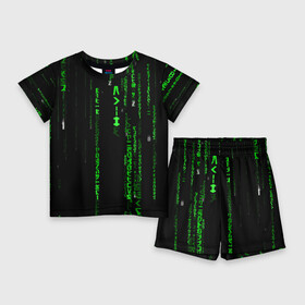 Детский костюм с шортами 3D с принтом МАТРИЦА КОДА ,  |  | hugo weaving | pc | the matrix | код | компьютеры | матрица | матрица 4 | программист | программный код | цифры