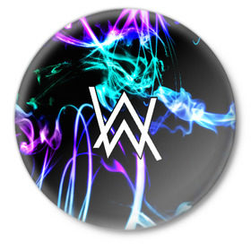 Значок с принтом ALAN WALKER ,  металл | круглая форма, металлическая застежка в виде булавки | alan walker | aw | electro | electro music | music | алан уокер | музыка | музыкант | электро | электронная музыка