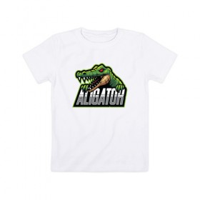 Детская футболка хлопок с принтом Alligator / Аллигатор , 100% хлопок | круглый вырез горловины, полуприлегающий силуэт, длина до линии бедер | design | logo | mascot | герои | дикий | звери | киберспорт | крокодил | спортивная | стиль | талисман | фитнес | форма | футбол | яркие