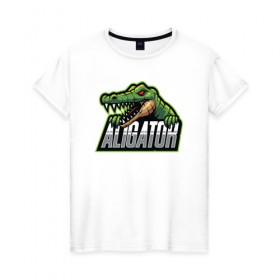 Женская футболка хлопок с принтом Alligator / Аллигатор , 100% хлопок | прямой крой, круглый вырез горловины, длина до линии бедер, слегка спущенное плечо | design | logo | mascot | герои | дикий | звери | киберспорт | крокодил | спортивная | стиль | талисман | фитнес | форма | футбол | яркие