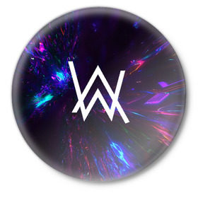 Значок с принтом ALAN WALKER NEON ,  металл | круглая форма, металлическая застежка в виде булавки | alan walker | aw | electro | electro music | music | алан уокер | музыка | музыкант | электро | электронная музыка