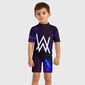 Детский купальный костюм 3D с принтом ALAN WALKER NEON , Полиэстер 85%, Спандекс 15% | застежка на молнии на спине | alan walker | aw | electro | electro music | music | алан уокер | музыка | музыкант | электро | электронная музыка