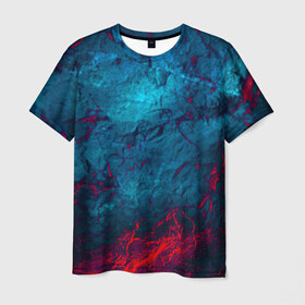Мужская футболка 3D с принтом Blue & Red , 100% полиэфир | прямой крой, круглый вырез горловины, длина до линии бедер | black | blood | metal | red | texture | абстракция | камень | краски | красная | красно черное | кровь | лава | метал | текстура | черная