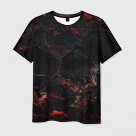 Мужская футболка 3D с принтом Red and Black , 100% полиэфир | прямой крой, круглый вырез горловины, длина до линии бедер | Тематика изображения на принте: black | blood | metal | red | texture | абстракция | камень | краски | красная | красно черное | кровь | лава | метал | текстура | черная