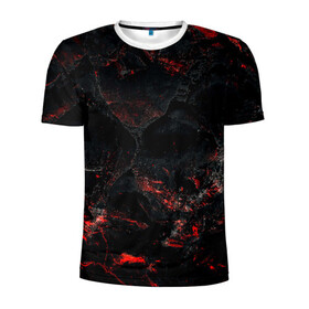 Мужская футболка 3D спортивная с принтом Red and Black , 100% полиэстер с улучшенными характеристиками | приталенный силуэт, круглая горловина, широкие плечи, сужается к линии бедра | Тематика изображения на принте: black | blood | metal | red | texture | абстракция | камень | краски | красная | красно черное | кровь | лава | метал | текстура | черная